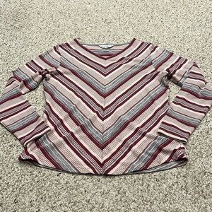 Christopher & Banks Pink Gray Striped Long Sleeve Tee Size Petite Small